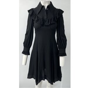 Michael Kors Collection Black Silk Long Sleeve Ruffle A-Line Dress sz 2